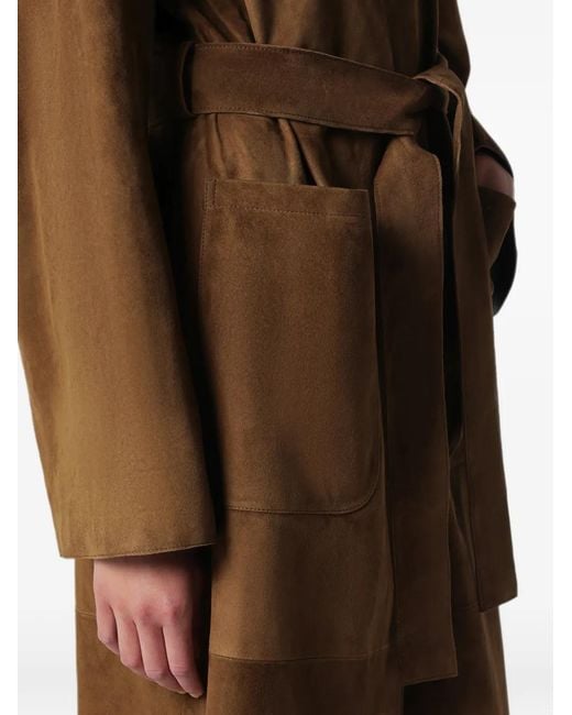 Nour Hammour Brown Ruelle Belted Suede Trench Coat