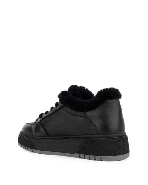 Linda Baumann Black Shearling-Trim Platform Sneakers