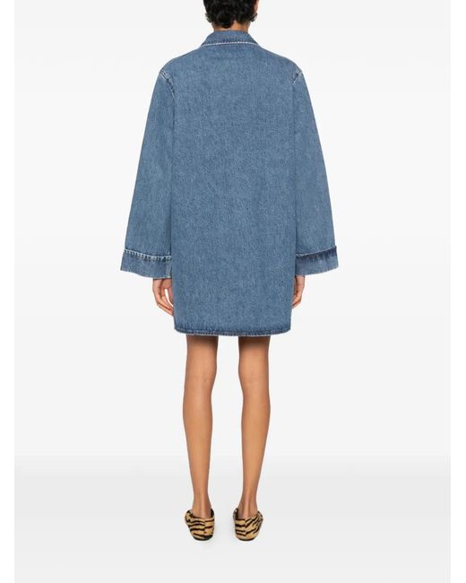 Anine Bing Blue Mary Button-Up Chest-Pocket Mini Dress