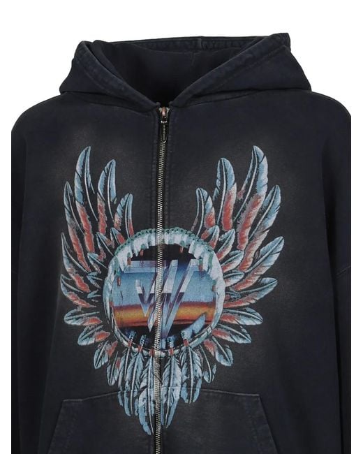JUN/NAKAYAMA Black Feather-Print Zip-Up Hoodie for men