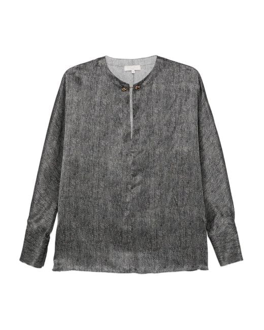 Antonelli Gray Bigné Herringbone Button Blouse