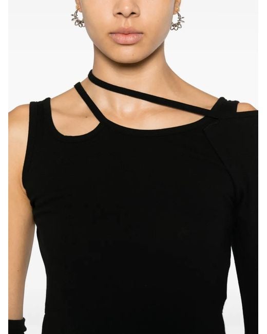 Yohji Yamamoto Black Cold Shoulder-Design Top