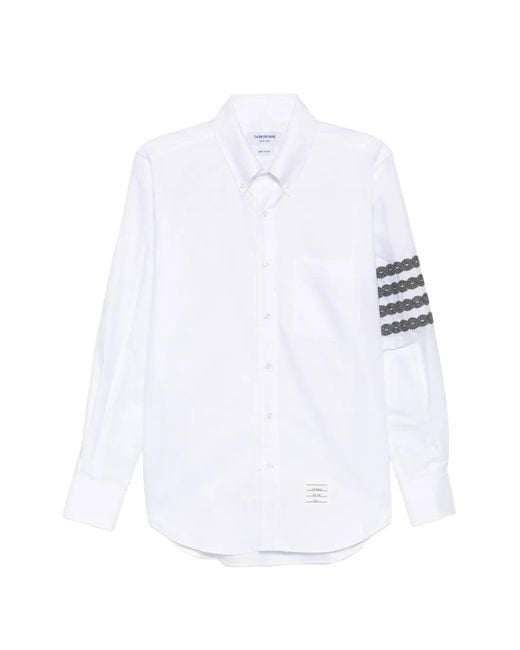 Thom Browne White 4-Bar Embroidered Shirt for men