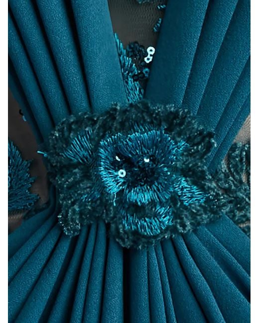 Tadashi Shoji Blue Floral-Sequin Embellished Maxi Dress