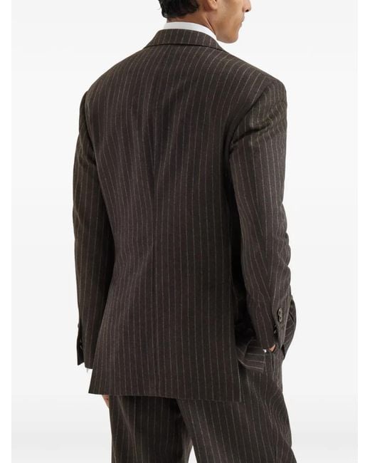 Brunello Cucinelli Brown Virgin Wool And Cashmere Chalk Stripe Flannel Tailor Blazer for men