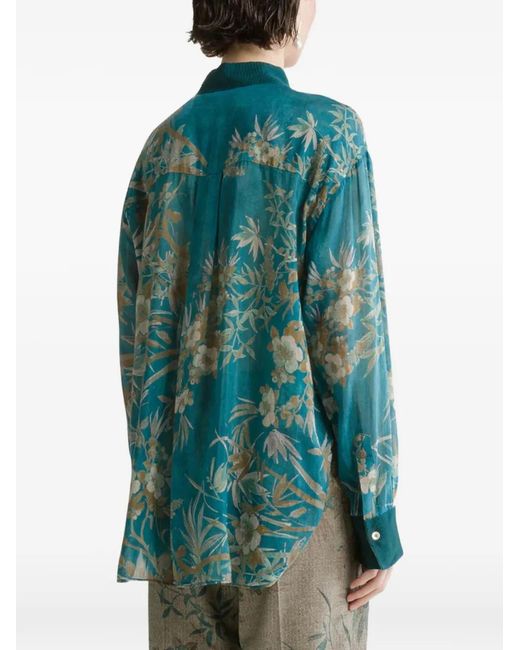 Forte_forte Blue Le Bambou Secret Floral-Print Silk Shirt