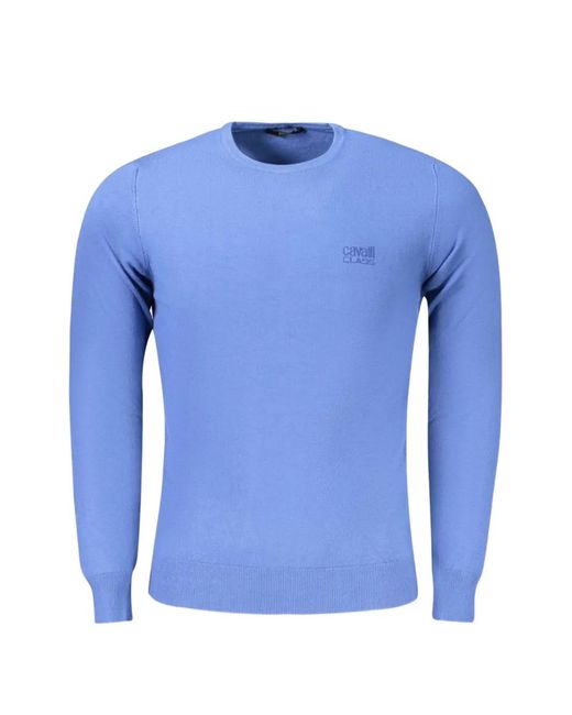 Roberto Cavalli Blue Crew-Neck Cotton Sweater for men