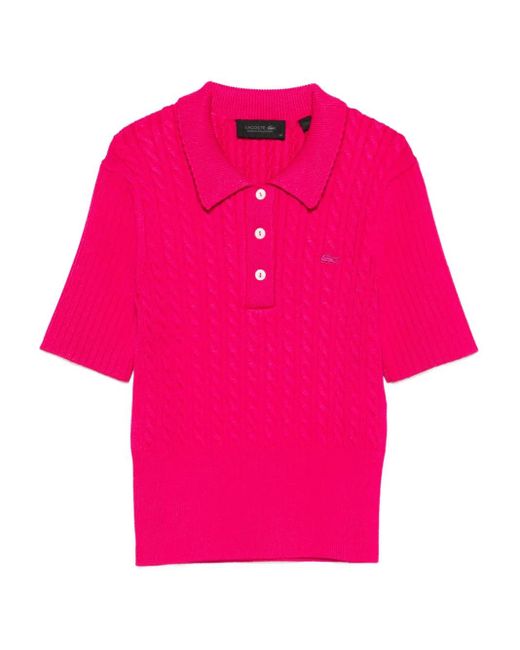 Lacoste Kabelgebreide Polotop in het Pink
