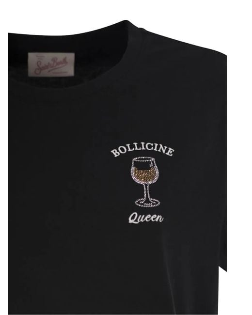 Mc2 Saint Barth Black Wine Glass-Embroidered T-Shirt