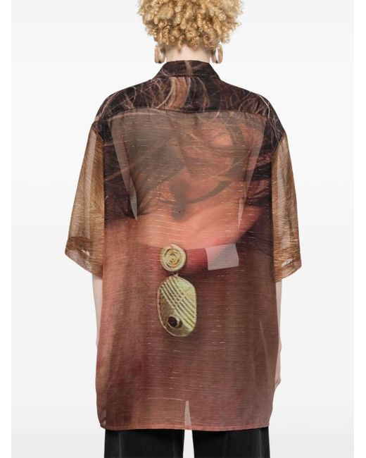 BARBARA BOLOGNA Brown Abstract-print Semi-sheer Shirt