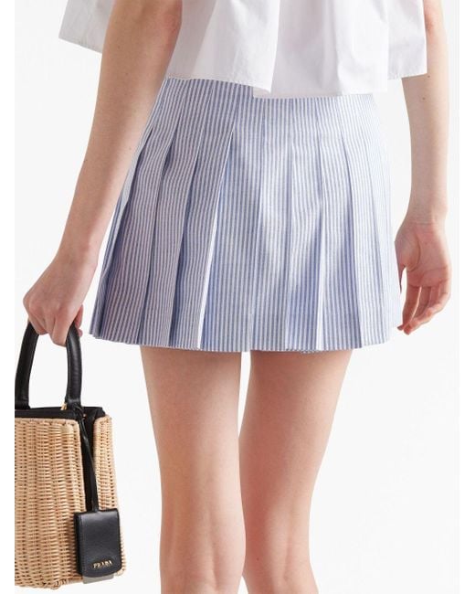 Prada Blue Pleated Oxford Miniskirt