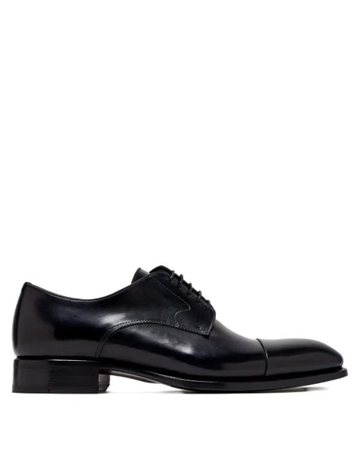 Brioni Black Leather Cap-Toe Derby Shoes for men