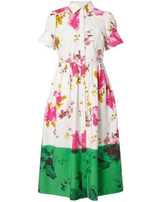 Erdem Green Blumenprint-Hemdkleid mit abgerundetem Saum