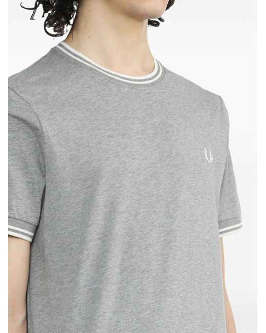 Fred Perry Gray Embroidered-logo Cotton T-shirt for men