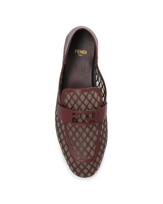 Fendi Red Baguette Burgundy Leather Loafers