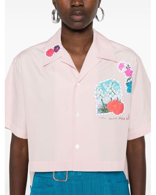 Camicia corta con patch floreale di Marni in Pink