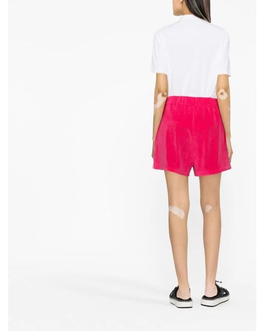 Moncler Pink Logo-Patch Velour Shorts