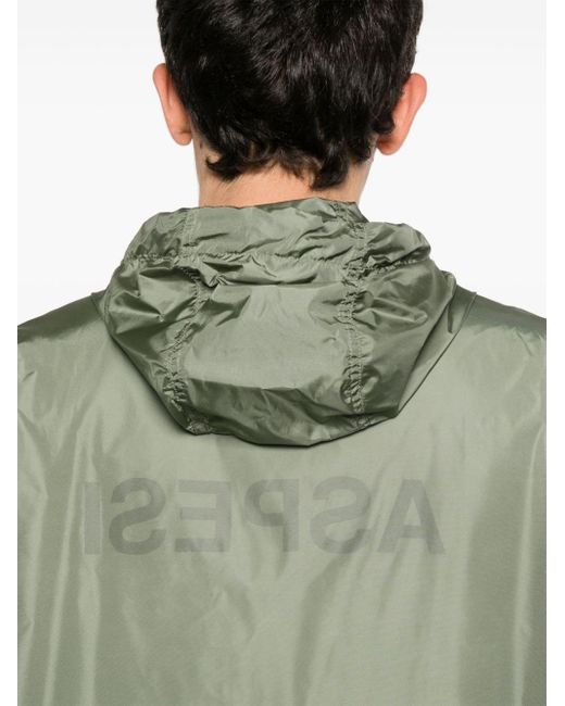 Aspesi Green Lightweight Hooded Raincoat for men