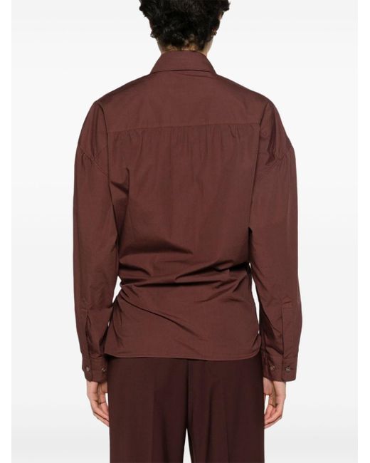 Lemaire Brown Straight Collar Twisted Shirt Clothing