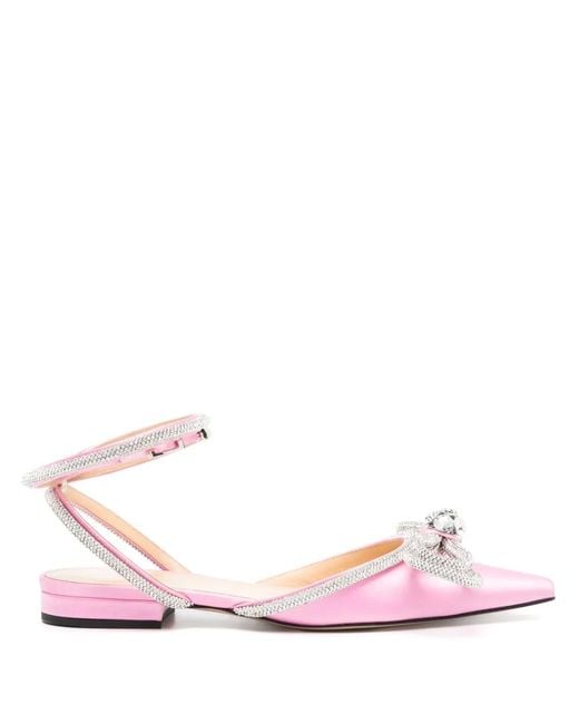 Mach & Mach Pink Double Bow Satin Flat Pumps