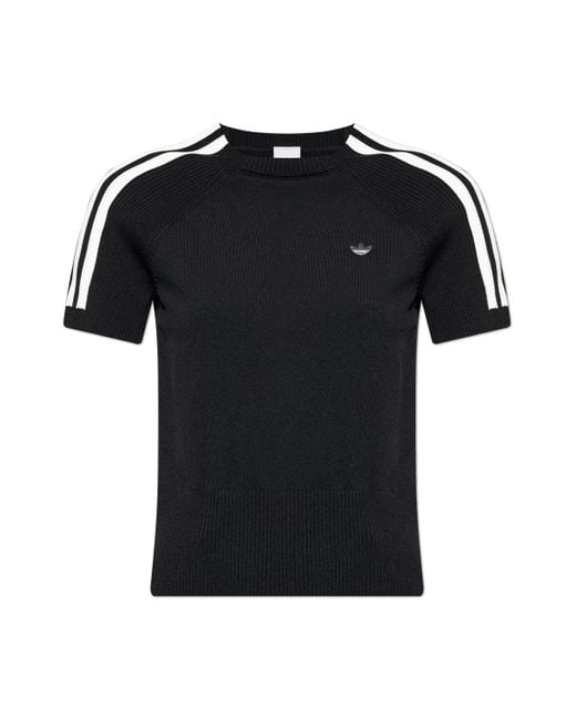 Adidas Originals Black Three-Stripe Ribbed Top