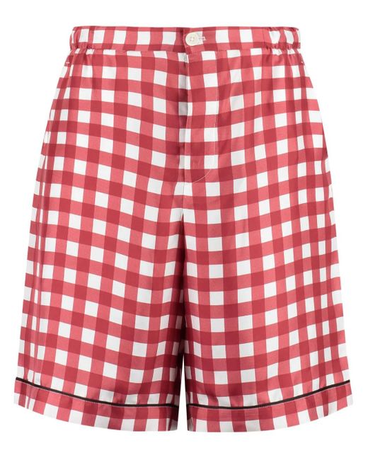 Short En Soie À Carreaux Prada pour homme en coloris Red