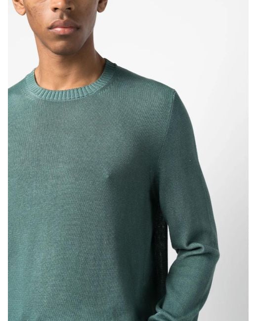 Fedeli Green Crew-Neck Cotton Jumper for men