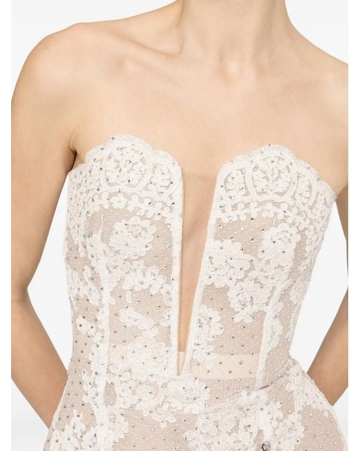 Nissa White Robe Mi-Longue En Dentelle À Franges