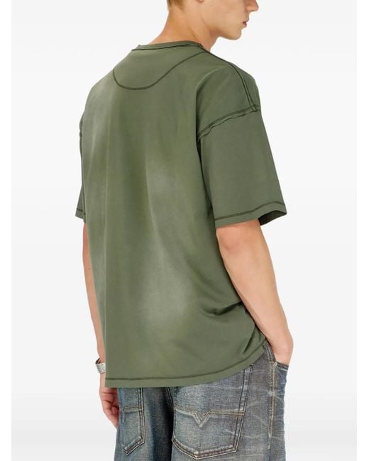 DIESEL Green Faded T-Shirt With Ripped Pocket Detail for men