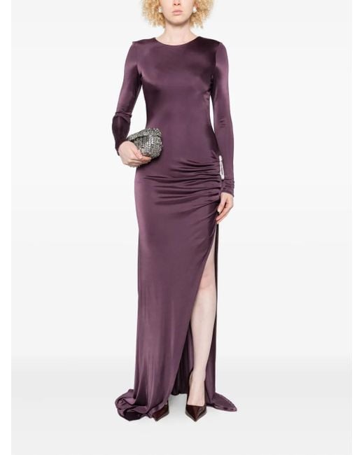 GIUSEPPE DI MORABITO Purple Draped Jewel-Embellished Gown