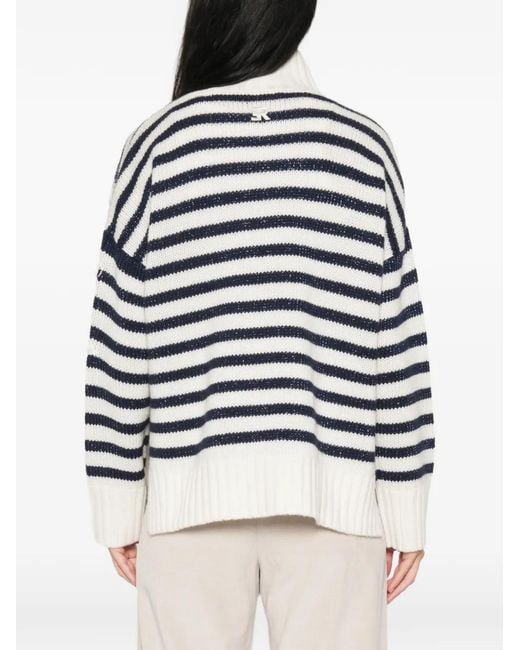ERMANNO FIRENZE White Floral-Appliqué Striped Sweater
