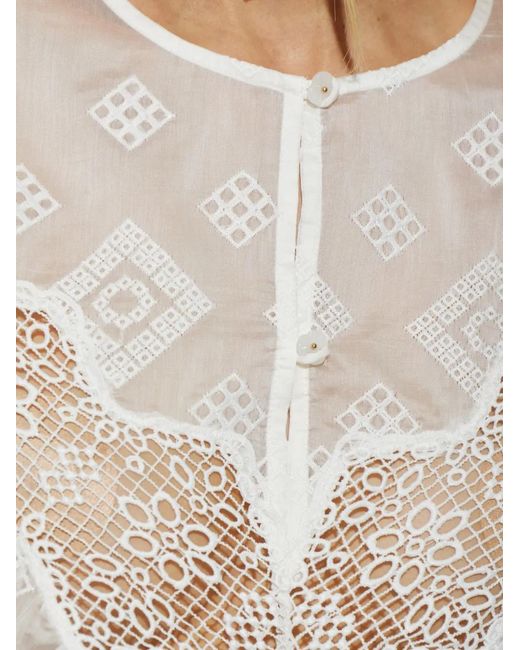 Munthe White Valiance Embroidered Lace-Trim Blouse