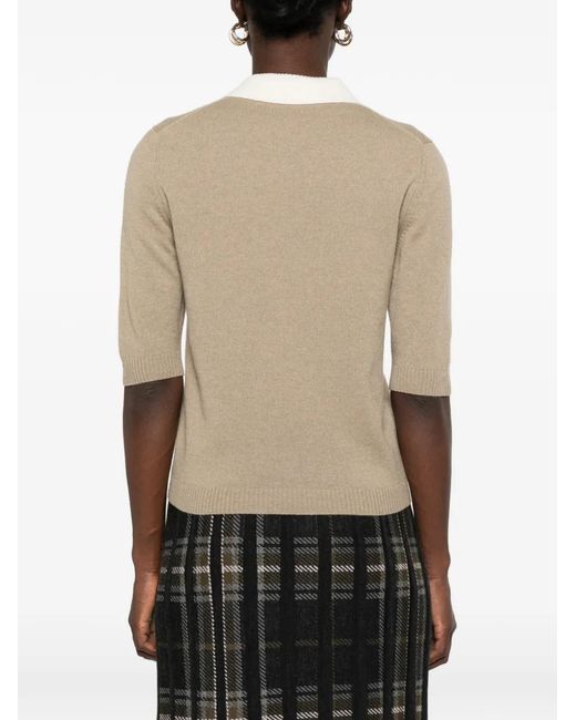 Bompard Natural Two-Tone Cashmere Polo Top