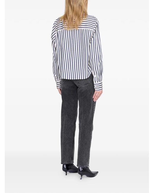 Anine Bing White Essie Striped Cropped Shirt