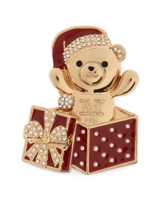 Max Mara Metallic Teddy Bear-Shaped Crystal-Embellished Brooch