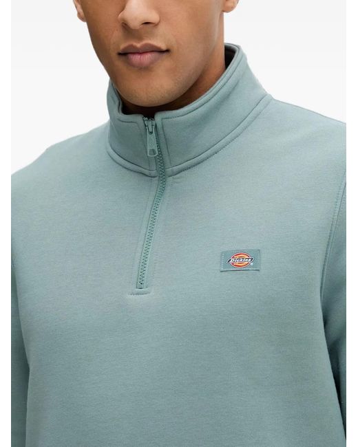 Dickies Blue Oakport Quarter-Zip Logo-Patch Sweatshirt for men
