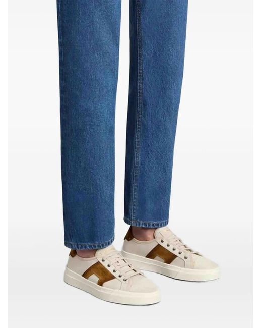 Santoni Brown Suede-Panel Canvas Sneakers for men
