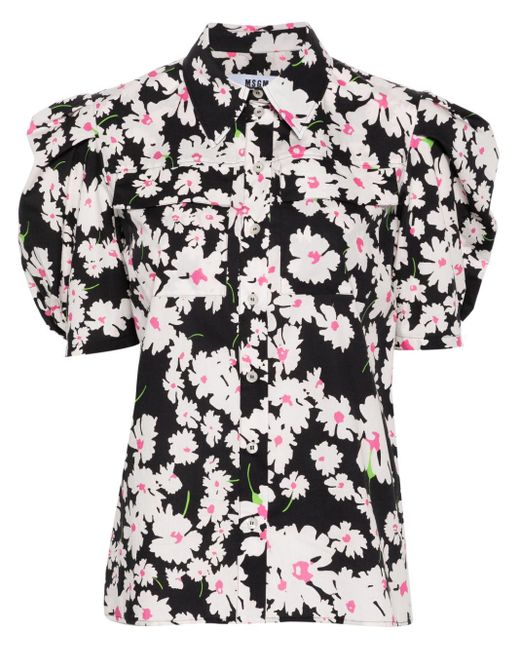 Chemise en coton à fleurs MSGM en coloris Black
