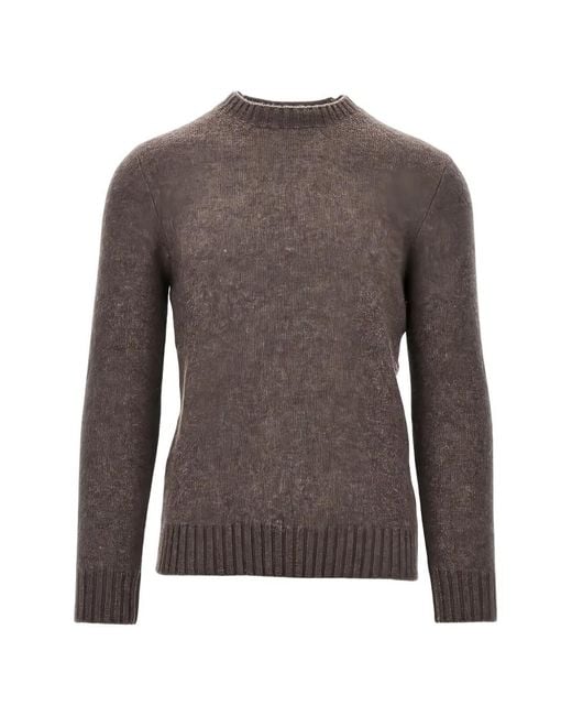 Piacenza Cashmere Brown Crew-Neck Ribbed-Trim Sweater for men