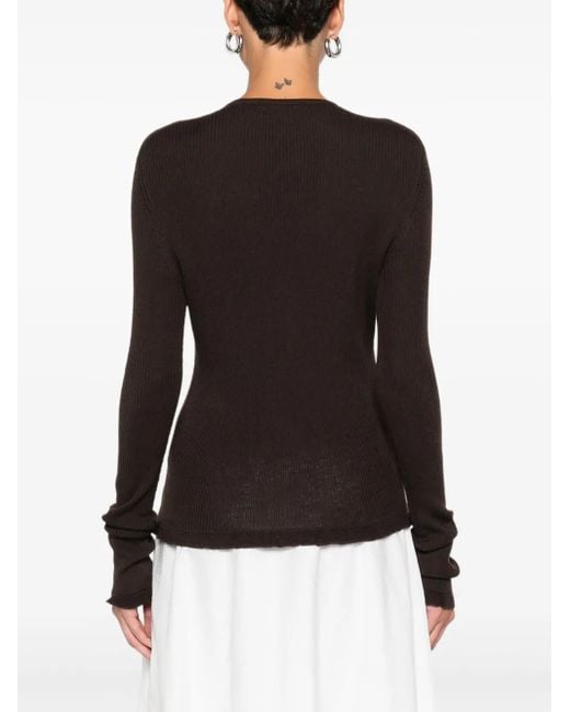 CECILIE BAHNSEN Black Ribbed Ruffle-Cuff Cardigan