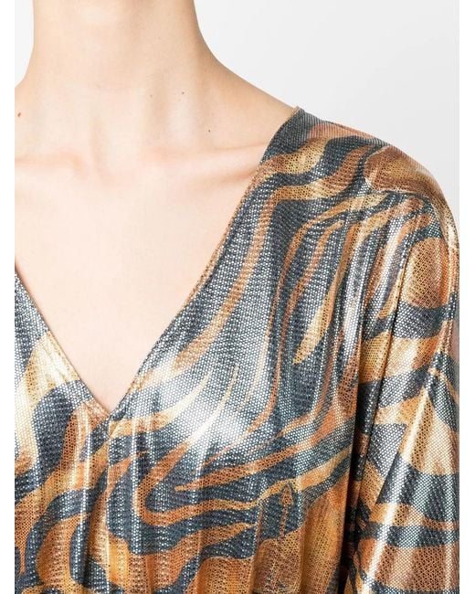 Alberta Ferretti Gray Swirl Print Metallic Top