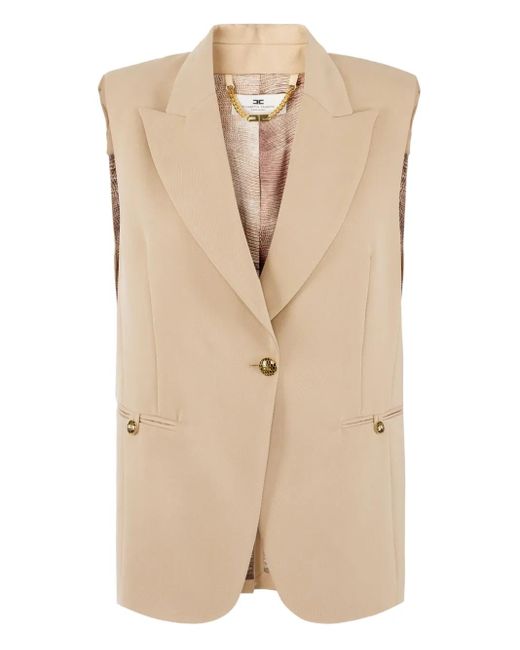 Elisabetta Franchi Natural Embellished-Button Sleeveless Waistcoat