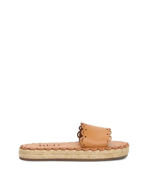 Red(v) Brown Scalloped Slide Sandals