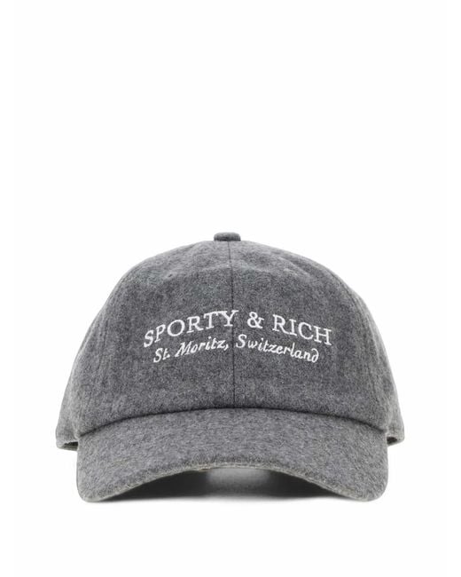 Sporty & Rich Gray Logo-Embroidered Flannel Baseball Cap