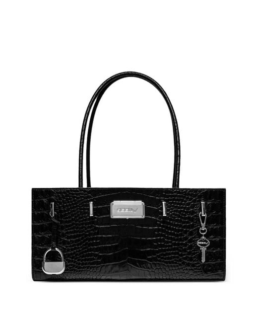 SEEN USERS Black Aura Croc-Effect Shoulder Bag