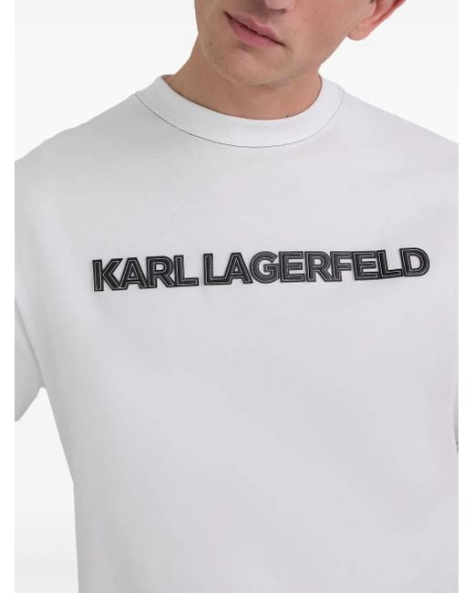 Karl Lagerfeld White Contrast-Stitching T-Shirt for men