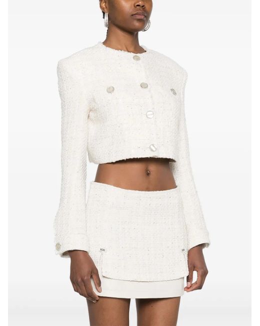 Gcds White Cropped Tweed Jacket