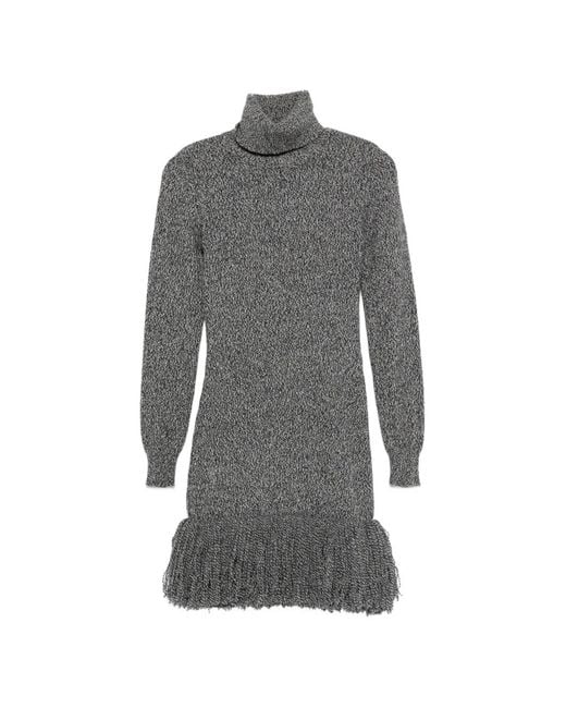 ELY ELY Gray Roll-Neck Fringed Mini Dress