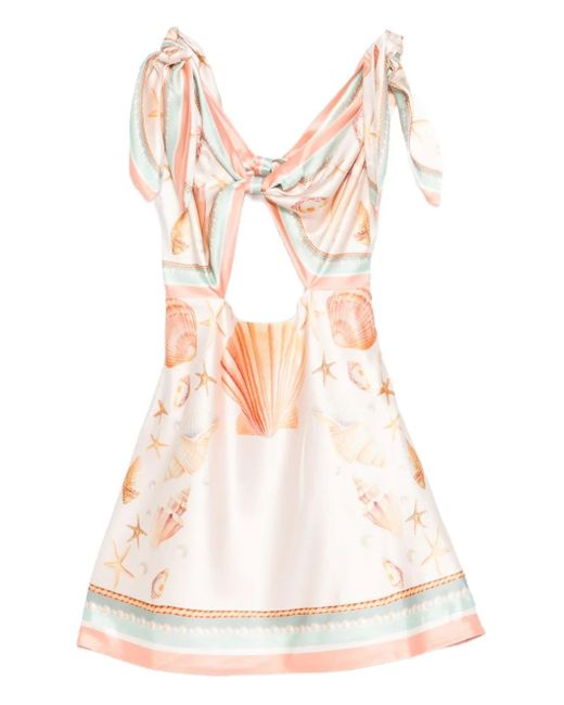 retroféte Icelyn Mini-Jurk Met Geknoopte Voorkant En Schelpenprint in het White