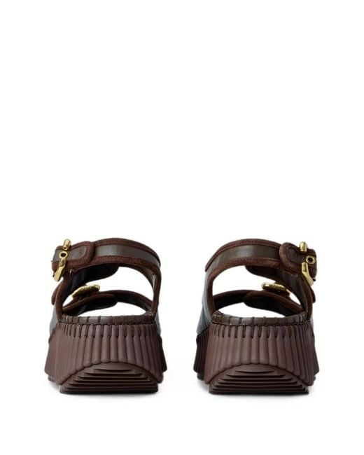 Chloé Brown Buckle-Strap Ridged-Platform Sandals